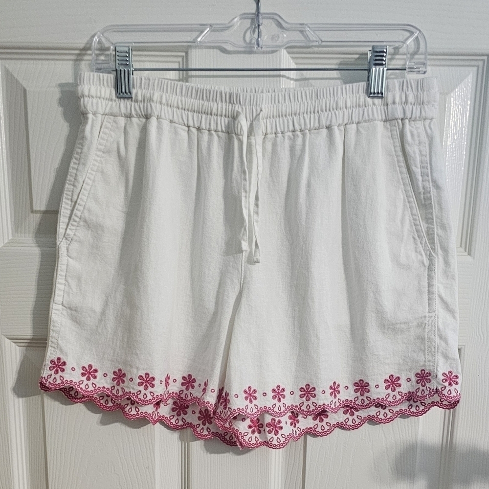 J.Crew Linen Blend Embroidered Drawstring White Short XS - Picture 2 of 5